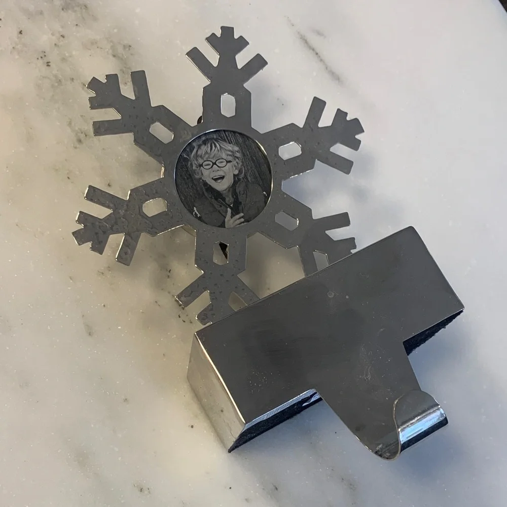 Silver Snowflake Photo Stocking Holder